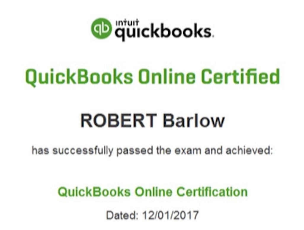 QuickBooks Online Certification awarded to Robert Barlow